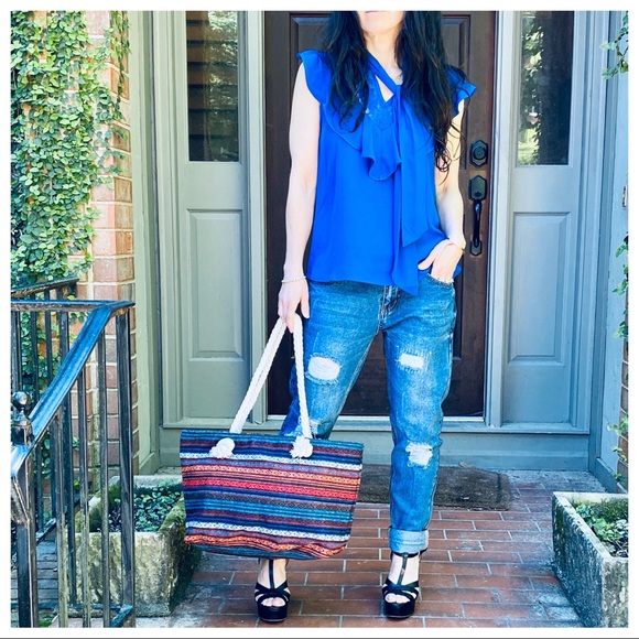 FABULOUS ROYAL BLUE SO PRETTY RUFFLE TRIM TOP - Picture 4 of 7